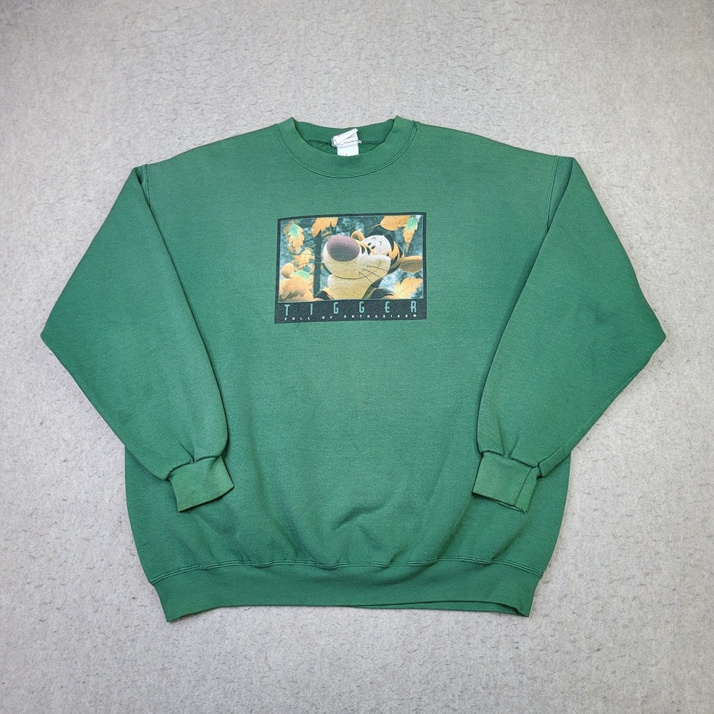 Vintage 90s Disney Store Tigger Sweatshirt XL Green Sketch Crewneck Made in USA‎